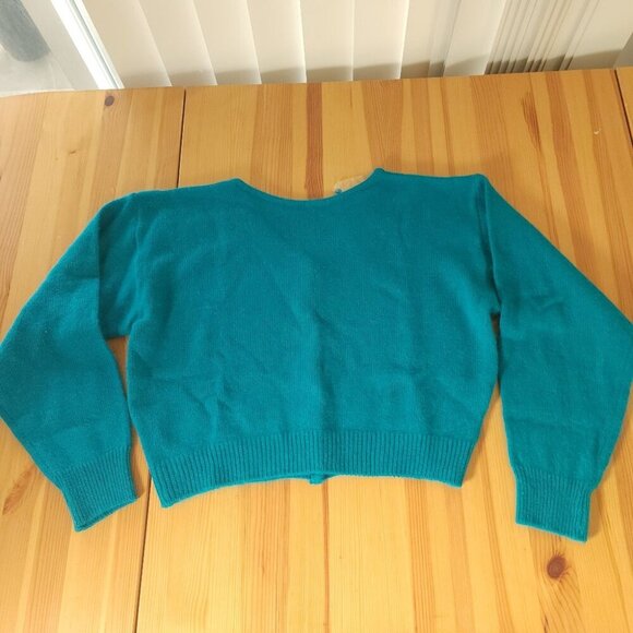 Vintage Dalmys Angora Lambswool Sweater, Teal Lightly Cropped, Classic S - Picture 1 of 8